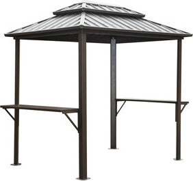 Hokku Designs Outdoor Metal Gazebo 8' 6', With Double Roof And 2 Useful Storage Shelves For Backyard - Brown Grill Aluminum Frame &