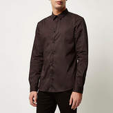 Thumbnail for your product : River Island Brown stretch long sleeve slim shirt
