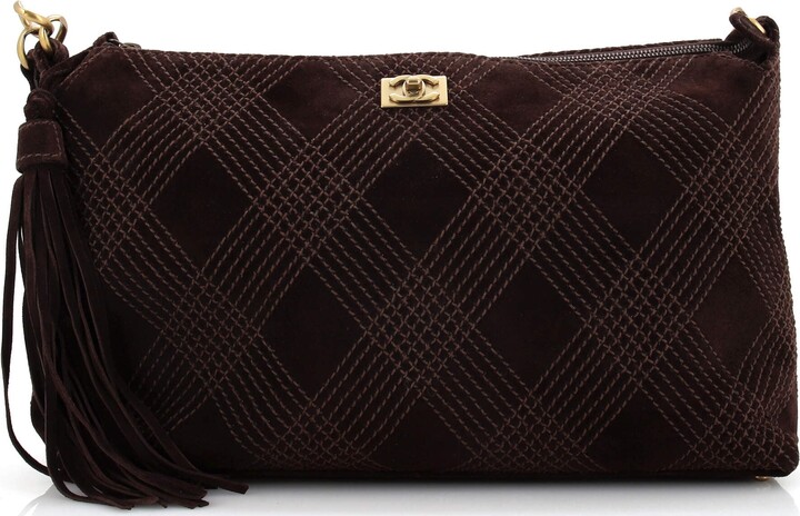 Chanel Vintage Stitched CC Shoulder Bag Suede Medium - ShopStyle