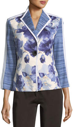 Misook Petite Watercolor Floral Stripe-Sleeve Jacket