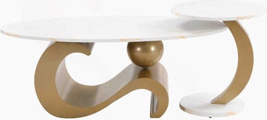 Latitude Run Modern Nesting Coffee Table Set Of 2 End Table For Living Room Oval And Round Table Set Golden