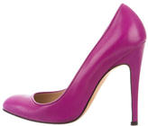 Thumbnail for your product : Manolo Blahnik Leather Round-Toe Pumps