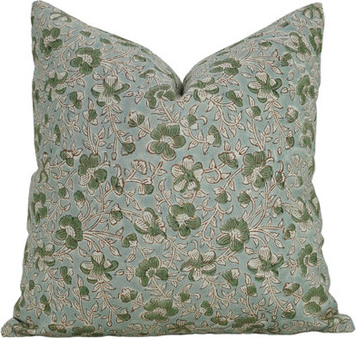 Fabdivine Block Print Cotton Satin Throw Pillow Covers Handmade (Saundarya Green)