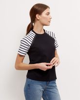 Thumbnail for your product : Jaeger Cotton Striped Sleeve T-Shirt