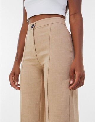 Bershka wide leg tailored pants in brown - ShopStyle