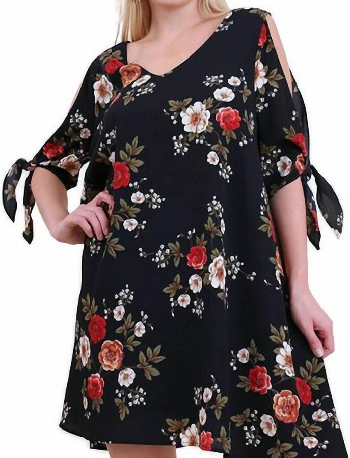 umgee Floral Print Cut Out Dress - Plus In Navy Mix