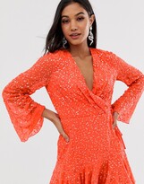 Thumbnail for your product : ASOS DESIGN mini skater dress with long sleeve in all over scatter sequin