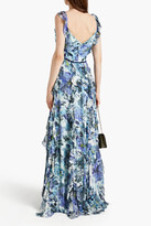 Thumbnail for your product : Marchesa Notte Burnout-effect ruffled floral-print voile gown