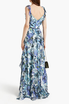 Marchesa Notte Burnout-effect ruffled floral-print voile gown