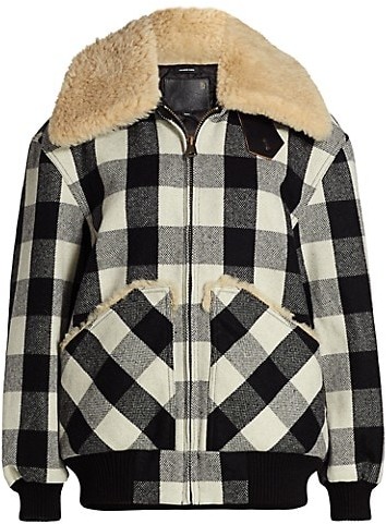 plaid jacket with fur collar