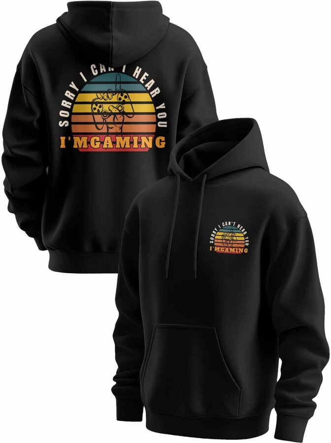 Xiidiekbish Men's Hoodies I'M GAMING Graphic Print Long Sleeve Drawstring Hoodie Pullover Sweatshirt with Pocket X-Large Black