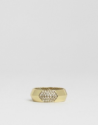 House Of Harlow Gold Tone White Pave Ring