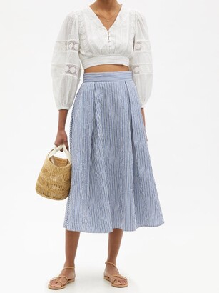 Thierry Colson Wynona Striped Cotton Midi Skirt - Blue White