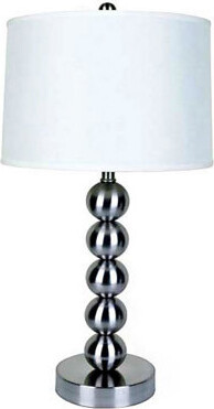 Tall Metal Table Lamp With Satin Nickel Finish, White Linen Shade