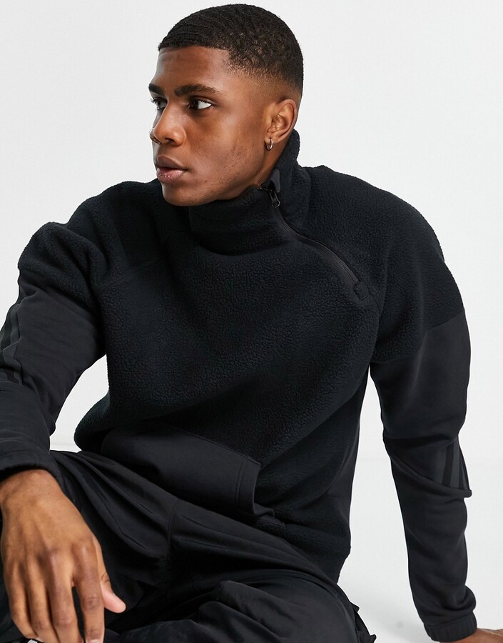 adidas Long Sleeve Top With Front Pocket And Three Stripes In Black -  ShopStyle Crewneck Sweaters