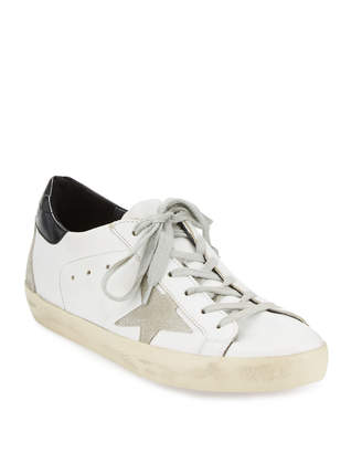 Golden Goose Distressed Leather Sneakers, White Pattern