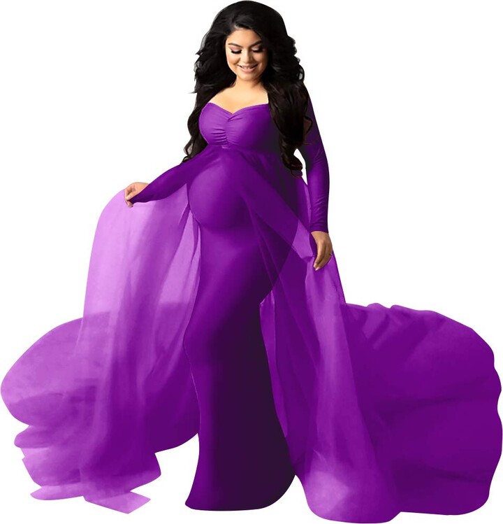 Odizli Maternity Photoshoot Dress Women Elegant Long Sleeve Off The