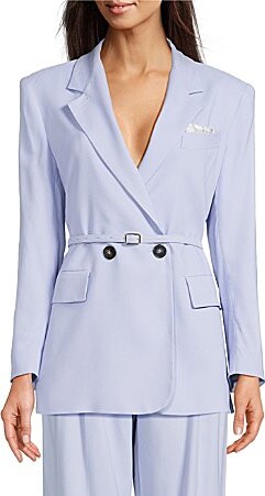 Marella Manisa Stretch Twill Notch Lapel Collar Long Sleeve Double Breasted Belted Coordinating Jacket