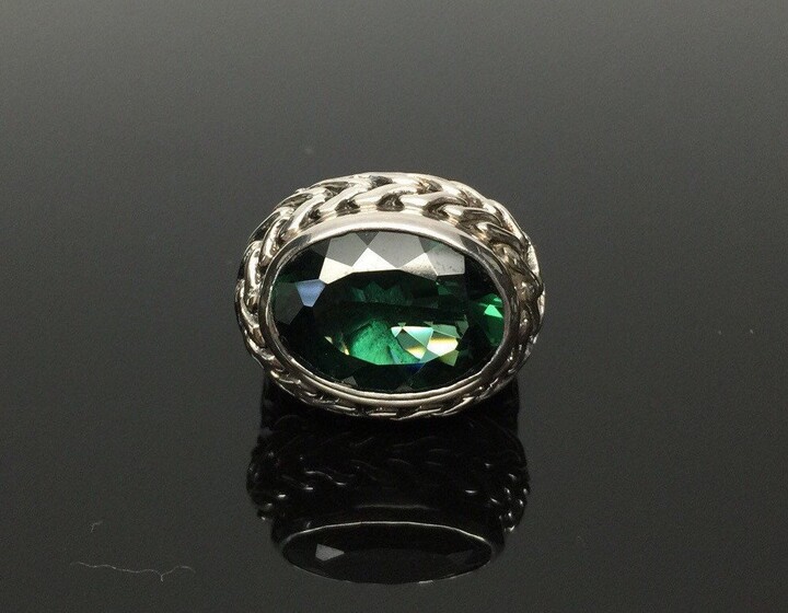 Etsy Mystic Green Quartz Ring // 925 Sterling Silver Handmade in Bali Weave Design