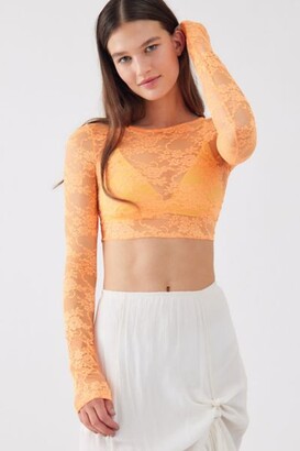 Urban Outfitters Danica Lace Sheer Long Sleeve Top - ShopStyle