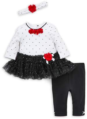 Little Me Baby Girl's 3-Piece Polka Dot Cotton Blend Tutu Top, Leggings Headband Set