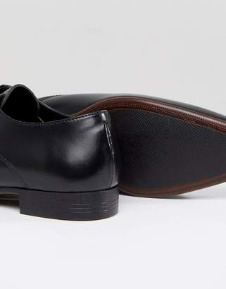 ASOS Design Wide Fit Derby Shoes in Black Leather