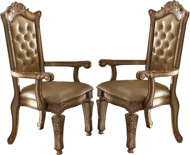 Faux Leather Upholstered Wooden Side Chair with Angled Legs Gold Set of Two