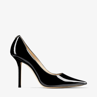 Jimmy Choo Black Patent Leather Pointed Toe Pumps With Jc Emblem
