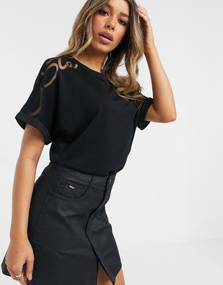 G Star G-Star slouch top with sheer shoulder in black