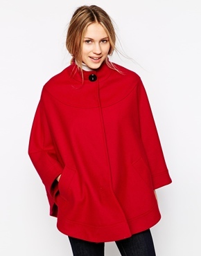 Helene Berman Collarless Cape with Concealed Button Front - Red