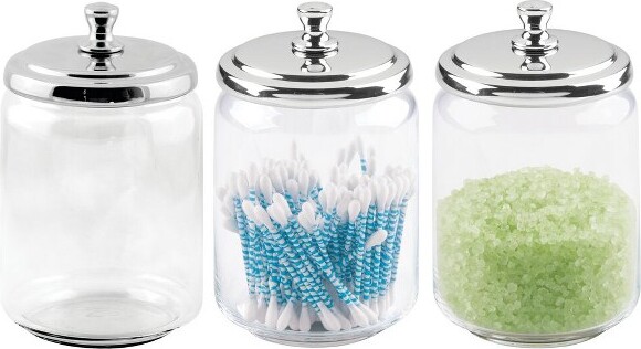 Mdesign Small Round Glass Apothecary Storage Canister Jars, 3 Pack,  Clear/chrome : Target