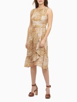 Thumbnail for your product : Calvin Klein Printed Belted Sleeveless Ruffle Dress