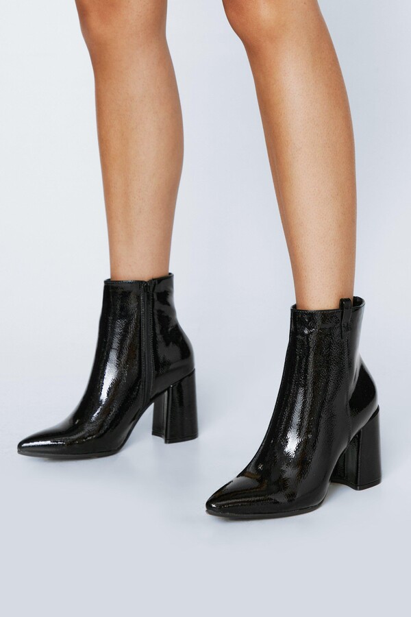 black leather pointed boots