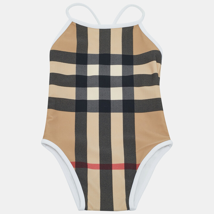 Burberry Kids Beige Checks Jersey Swimsuit 12M
