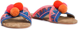 Figue Pompom-embellished Embroidered Canvas Sandals
