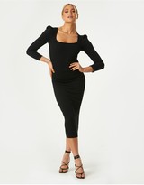 Thumbnail for your product : Little Mistress Adrien Black Ribbed Puff Sleeve Bodysuit