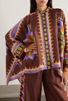 Thumbnail for your product : La DoubleJ Asymmetric Printed Silk-twill Shirt - Red