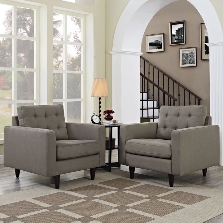 Modway Empress Armchair Upholstered Fabric Set of 2 in Granite