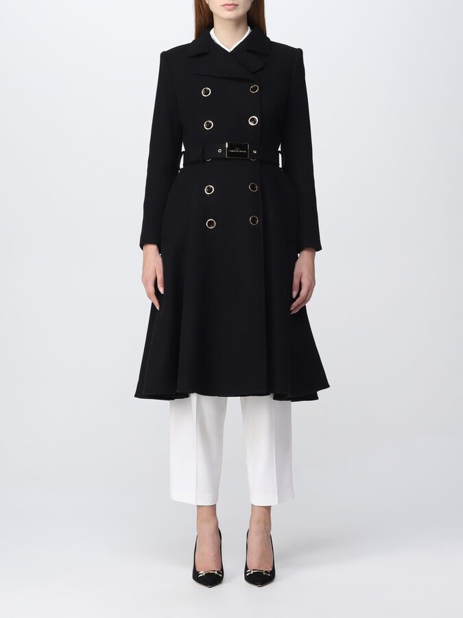 Elisabetta Franchi Wool Mantella in Black Womens Clothing Coats Capes 