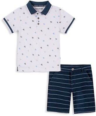Calvin Klein Little Boy's Logo-Print Polo Striped Shorts Set - ShopStyle