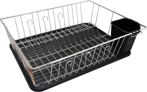 Megacasa Dish Drying Rack, Metel 2-Tier Dish Rack Utensil Holder Kitchen Black