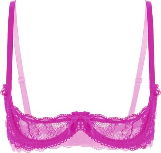 Women's Sexy Lace Push Up 1/4 Cups Sheer Bra Top Underwired See