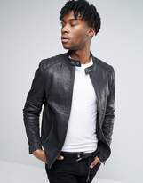 Thumbnail for your product : ASOS Leather Quilted Racing Biker Jacket In Black