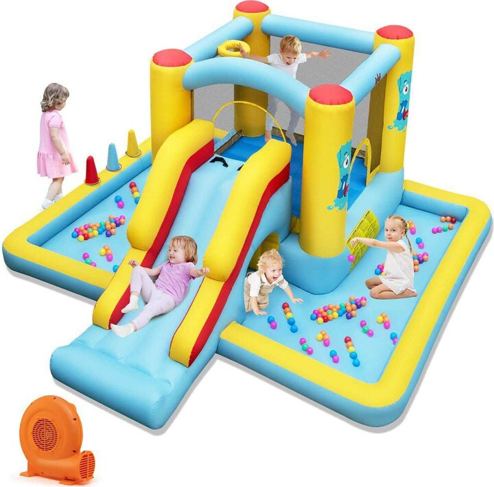 Inflatable Bounce House with Slide Jumping Area Tunnel Ball Pit with 550W Blower