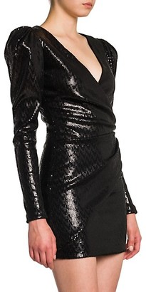 Versace Sequin Wrap Front Puff-Sleeve Mini Dress