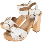 Thumbnail for your product : Dolce & Gabbana White Leather Buckle Detail Ankle Strap Wooden Platform Sandals Size 37