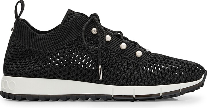 Jimmy Choo Women's Veles Faux Pearl-Embellished Crocheted Sneakers - Black - Size 5