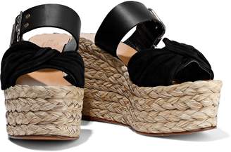 Valentino Garavani Bow-embellished Suede And Leather Wedge Espadrille Mules
