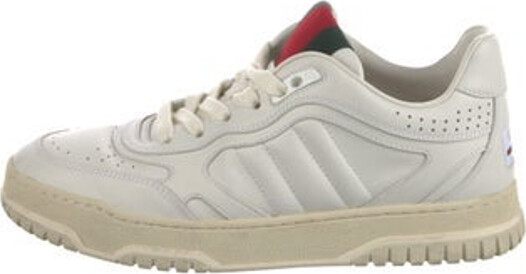 Gucci Leather Low Top Sneakers White Web Accent & Interlocking G Logo Round-Toes with Grosgrain Trim Lace-Up Closure at Uppers Includes Dust Bag Designer