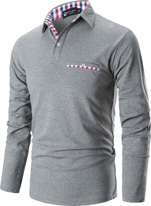 STTLZMC Mens Casual Long Sleeve Polos with Fashion Plaid Splice T-Shirt -  ShopStyle